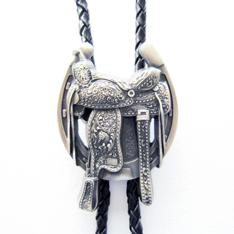New Vintage Silver Plated Horse Saddle Boots Western Bolo Tie also Stock in US