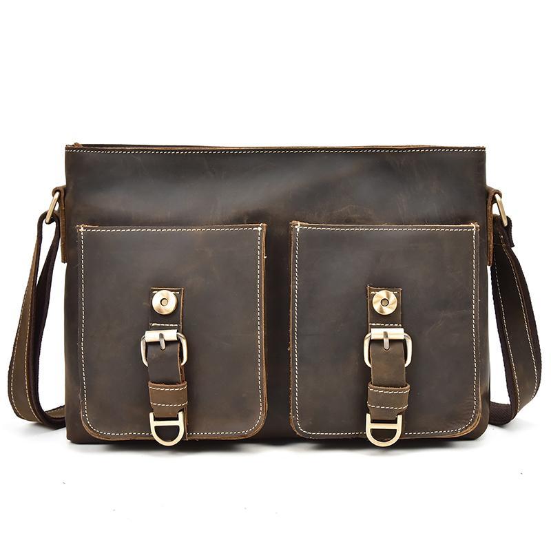 Vintage crazy horse leather messenger bag A4 Genuine leather shoulder bag Men's Accessories