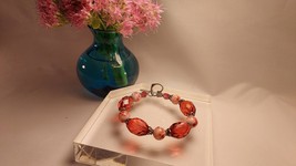 Pink Art Glass Bead Bracelet, Vintage Pink Faceted Art Glass Beaded Bracelet - $9.00