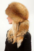 Natural Red Fox Fur Hat Detachable Tail Natural Colors Fur Saga Furs Pillbox Hat image 5
