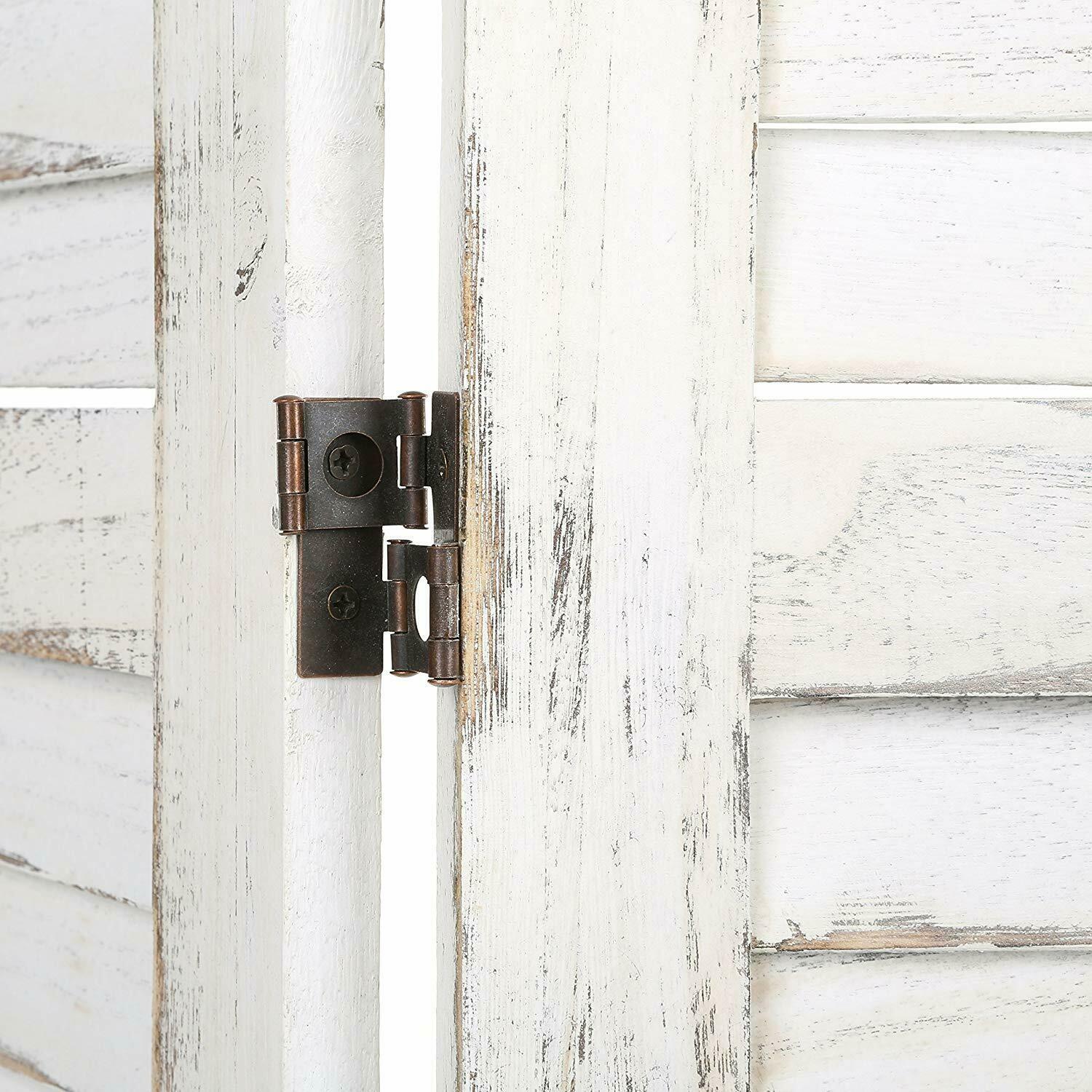 Shabby Chic Room Divider Distressed Wood Folding Louvered Three Panel