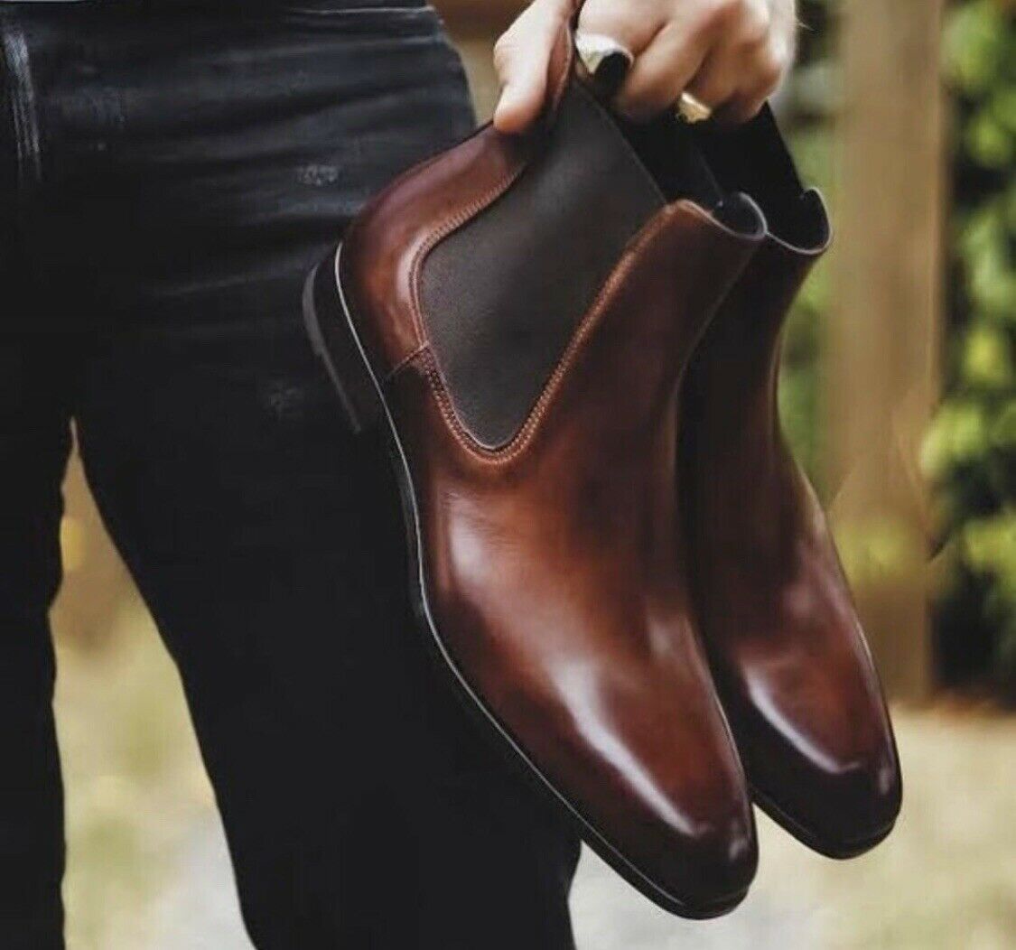 Men's Handmade Chelsea Dark Brown Leather Ankle Boots ...