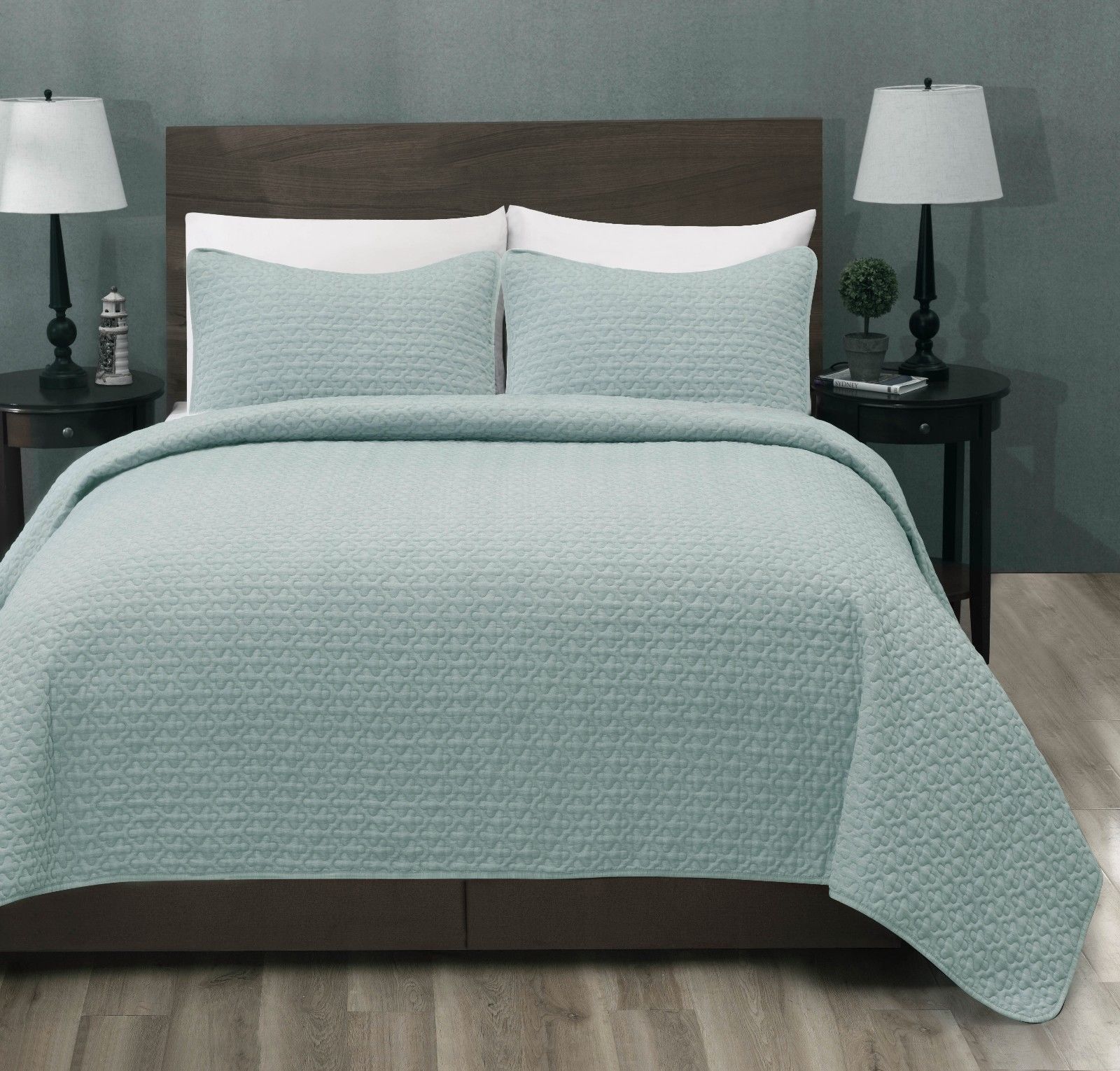 Madison Quilted Bedspread Set, Aqua Green Coverlet Light Weight Bed ...
