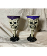Pair of Skeleton Skull Plastic Wine Goblet Halloween Bones Cup Glass (h)  - $14.84