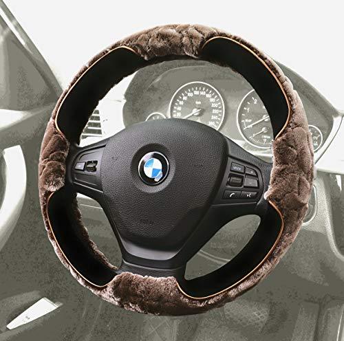 Fuzzy Steering Wheel Cover 15 Inch Brown Faux Wool & Black Soft Velvet