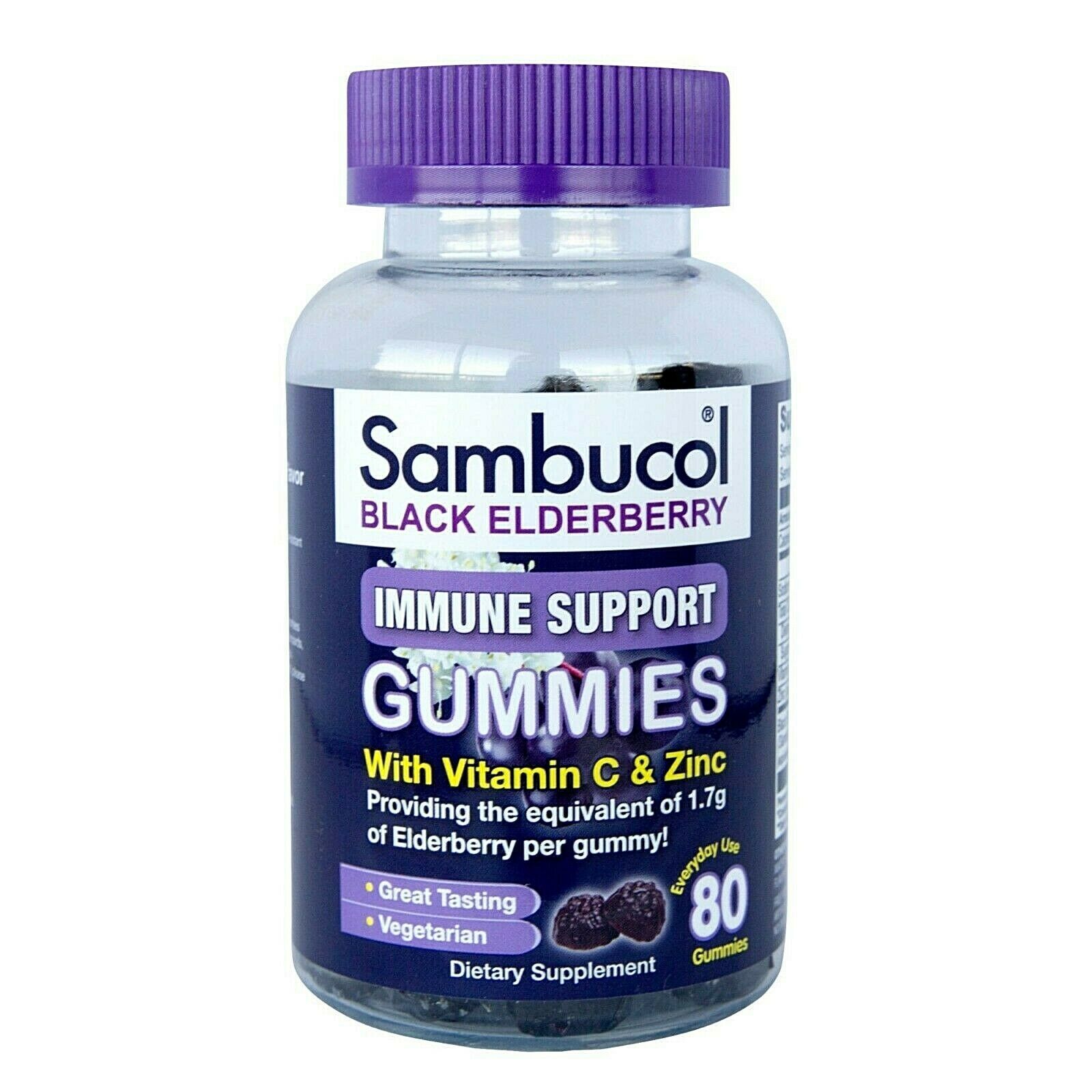 SAMBUCOL BLACK ELDERBERRY GUMMIES VITAMIN C & ZINC 80 CT EXP 06/22