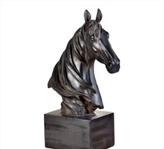 Horse Head Bust on Pedestal Base 15" High Brown Trophy Table Shelf Decor  