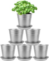 5 Inch Silver Metal Plant Pots With Saucer-6 Pack Small Metal Galvanized... - $38.93