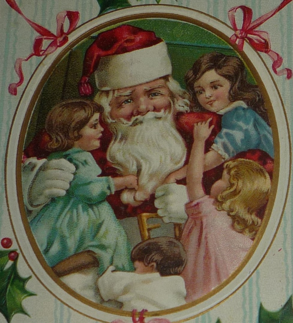 Santa Claus in Red with Children on His Lap Antique Christmas Postcard ...