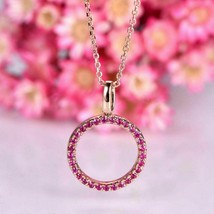 2Ct Round Cut Pink Tourmaline Pendant 14K Rose Gold Finish with 18&#39;&#39; Fre... - $91.62