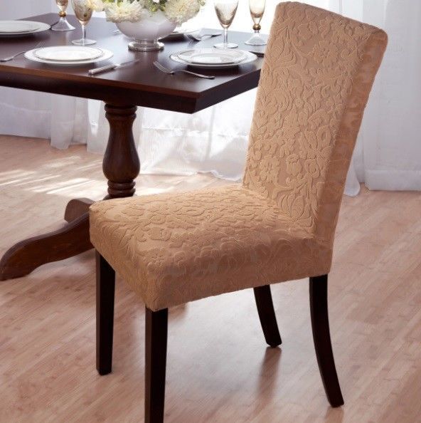 SET OF 2 Velvet Floral Stretch Dining Chair Covers Slipcovers Linens 4