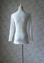 White Long Sleeve Lace Tops Rose Pattern White Lace Long Sleeve Top Bridal Tops image 6