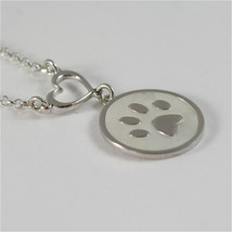 925 RHODIUM SILVER NECKLACE FOOTPRINT OF A PAW AND MOTHER OF PEARL image 2