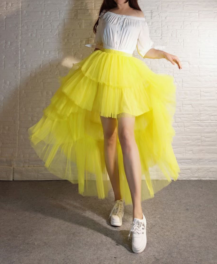 Bright YELLOW High Low Tulle Skirt Long Layered Tutu Skirt Outfit Plus ...