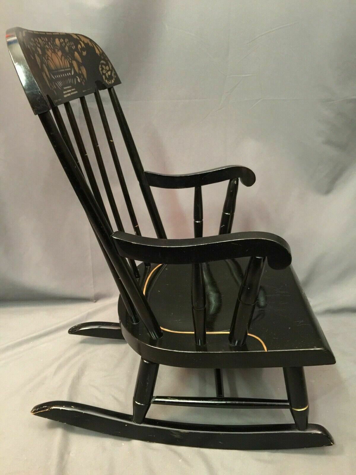 Nichols Stone Child Rocking Chair Vintage Windsor Black Gold Harvest