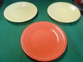 Great FIESTA Set of 3 BREAD-SALAD-DESSERT Plates 2 Yellow 1 Orange 7&quot; - $15.43