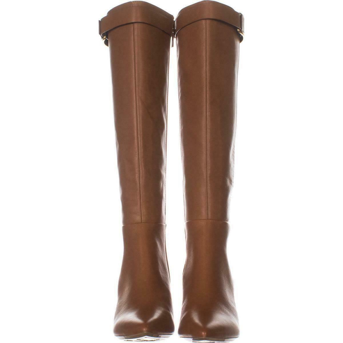 Calvin Klein Glydia Wide Calf Knee High Boots 176, Cognac Leather, 9 US