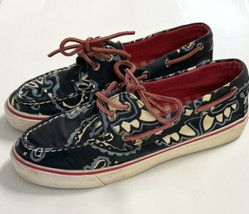 Sperry Top Sider Boat Shoes Womens Size 7.5 Blue Pink Bandana Plaid Slip On - $24.75