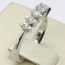 18K WHITE GOLD BAND RING WITH 5 DIAMONDS, 0.40 CARATS ENGAGEMENT, MADE IN ITALY image 2