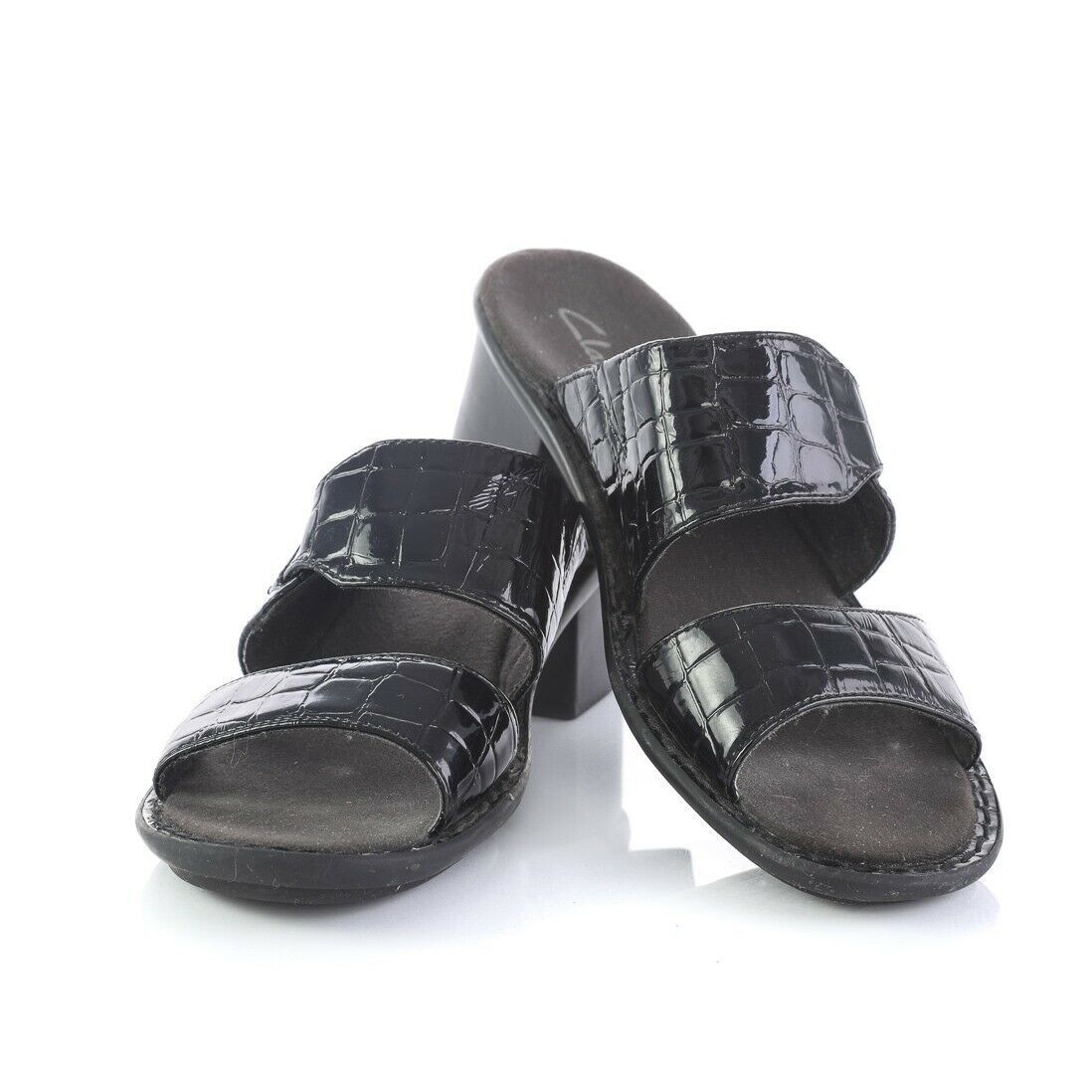 clarks black patent sandals