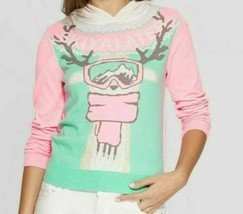 Well Worn Ski You Later Ugly Holiday Graphic Sweatshirt Juniors Green/Pi... - £9.09 GBP