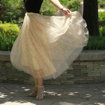 GOLD Sequin Tulle Midi Skirt Women Gold Sparkly Skirt Plus Size Party Skirt