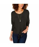 Style &amp; Co. Womens Petites Knot-Front Heathered Sweatshirt Black PS - $19.60
