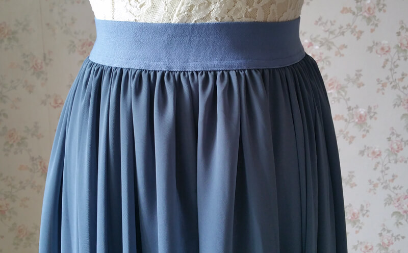 Women Dusty Blue Chiffon Maxi Skirt High Waist Maxi Chiffon Wedding Skirt Skirts 0822