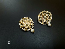 Chandbali Indian Earrings GoldPlated Kundan Jewelry White Beads Ethnic s... - $16.82