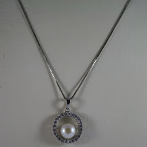 .925 SILVER RHODIUM NECKLACE WITH SYNTHETIC WHITE PEARL AND ZIRCONIA 15,75 IN image 3