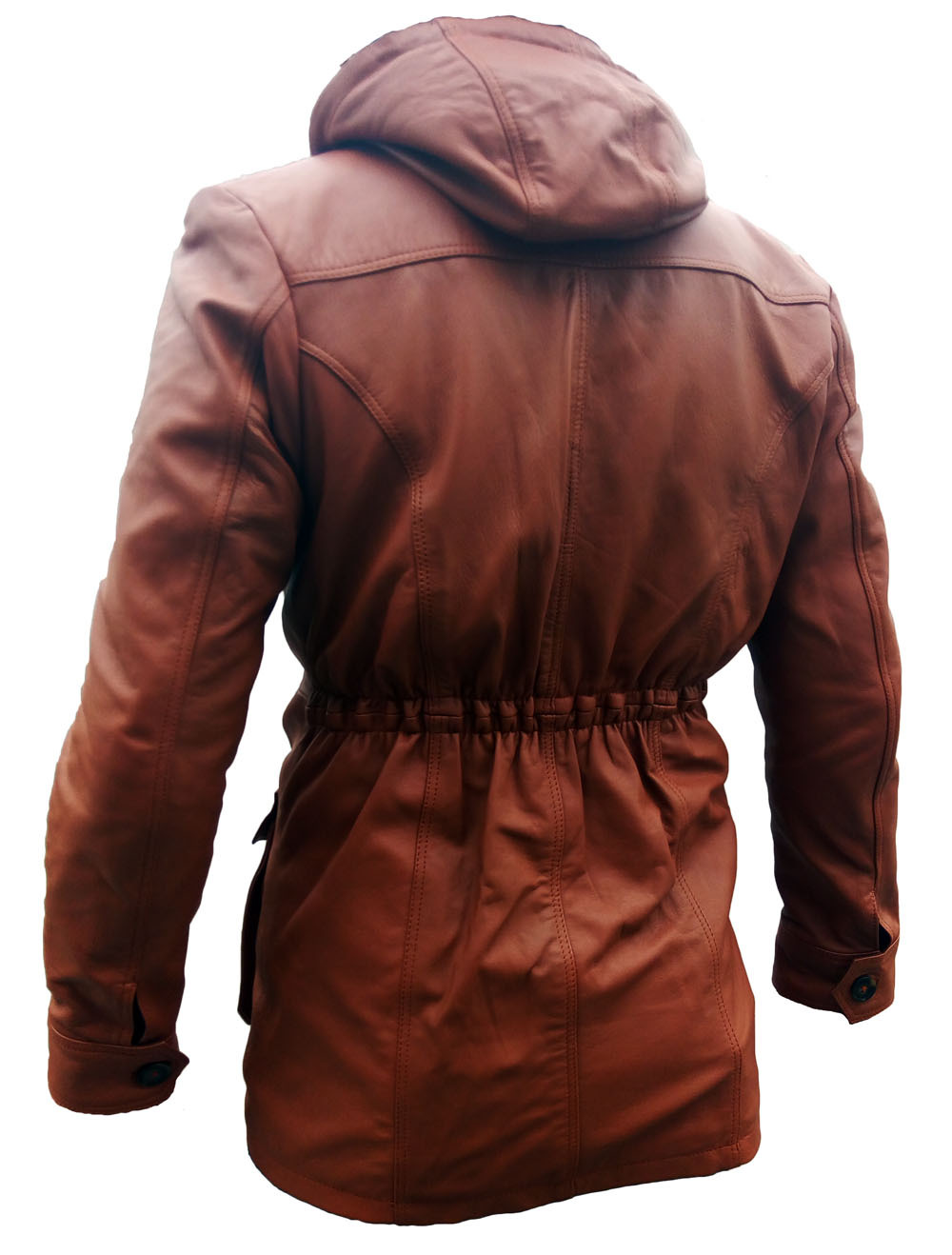 Long hooded leather jacket