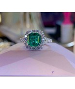 3 Ct Emerald Cut Green Emerald Diamond Engagement Halo Ring 14K White Go... - $111.87