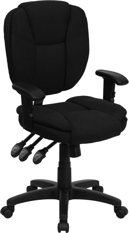 Black Mid-Back Fabric Chair GO-930F-BK-ARMS-GG