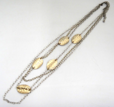 Chico 3 Strand Necklace Hammered Gold Tone Oval Discs - $14.10