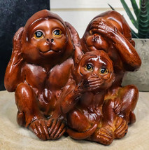 See Hear Speak No Evil Monkeys Figurine in Faux Mahogany Wood Finish Fig... - £14.78 GBP