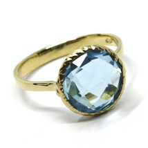 SOLID 18K YELLOW GOLD RING, CENTRAL CUSHION ROUND BLUE TOPAZ, DIAMETER 10mm image 1