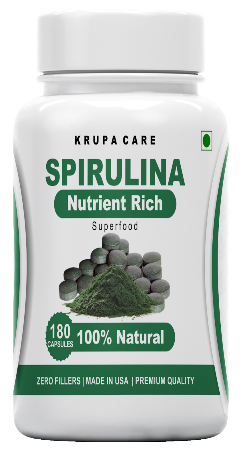 Krupacare Organic spirulina tablets, 500mg per serving, 180tablets - superfoods
