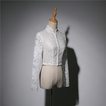 Empire Long Sleeve Lace Crop Top Button Down Wedding Lace Crop Top Plus Size image 2