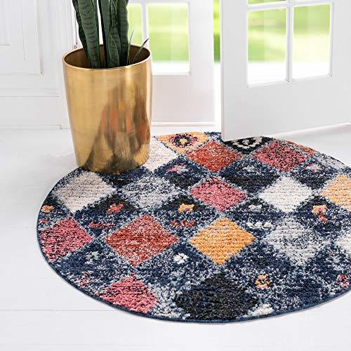 Primary image for Rugs.com Morocco Collection Rug  7 Ft Round Blue High-Pile Rug Perfect for Kitc