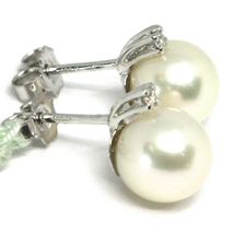 18K WHITE GOLD EARRINGS WITH WHITE ROUND AKOYA PEARLS 8.5 MM AND DIAMONDS image 3