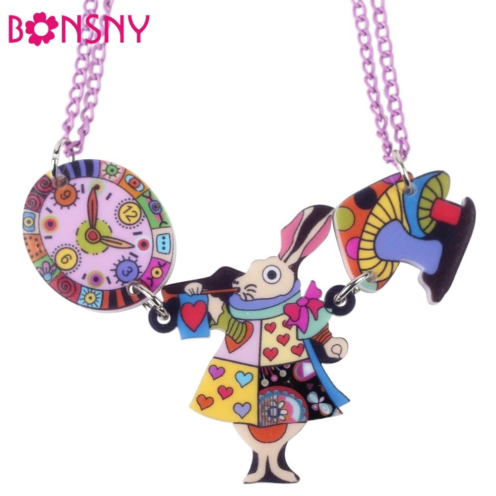 King Mouse Rabbit Clock Necklace Acrylic Pendant  2016 News Accessories Choker C