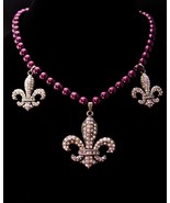 Antique style Victorian Fleur de lis choker - faux burgundy pearl neckla... - $75.00