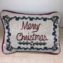Merry Christmas Holly Cross Stitch Accent Pillow, 12" X 8" Country - $15.00