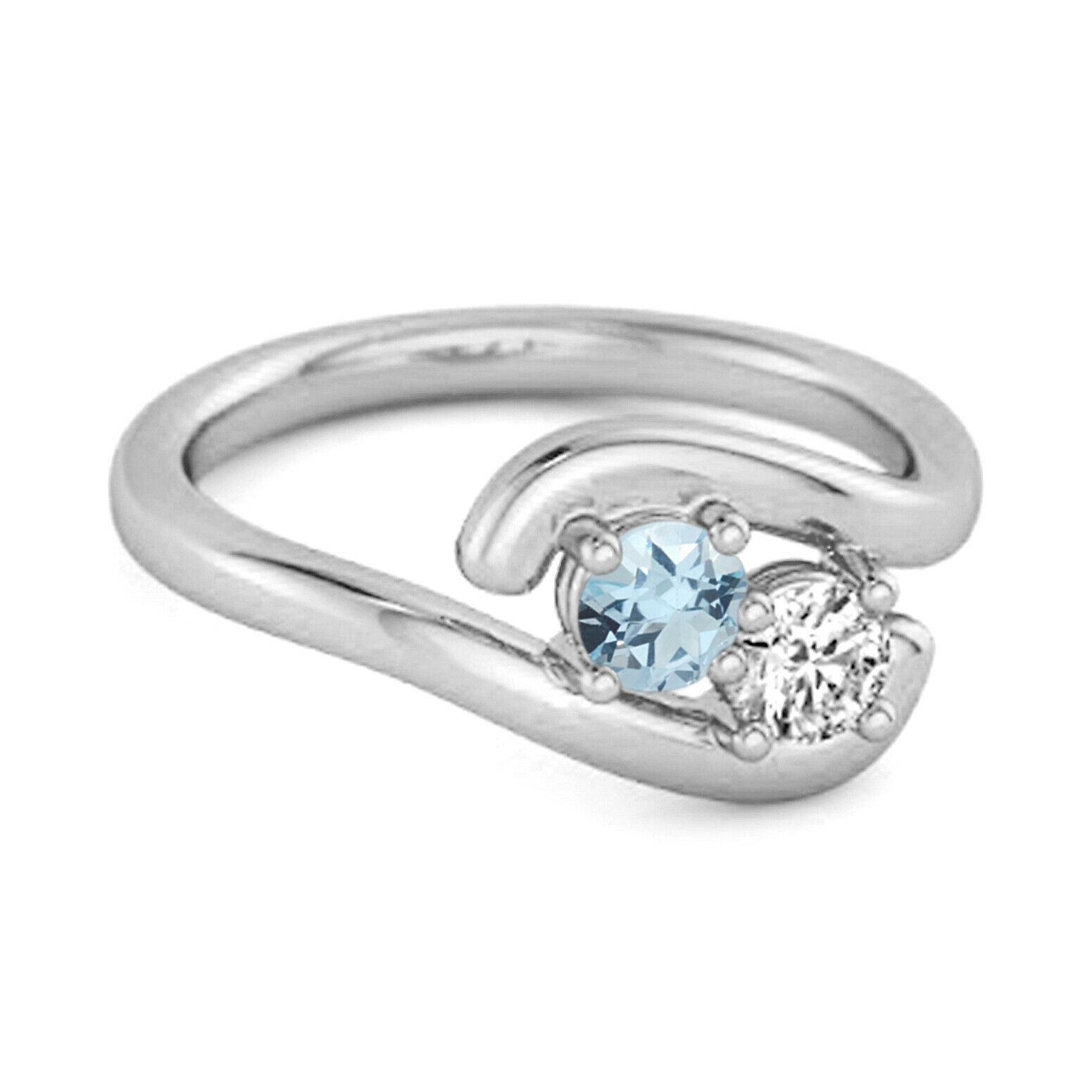 0.5 Ct Blue Topaz 9k White Gold Two Stone Swirl Engagement Ring