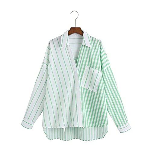 Striped Print Patchwork Irregular Smock Blouse Office Lady Casual Shirts Chic Lo