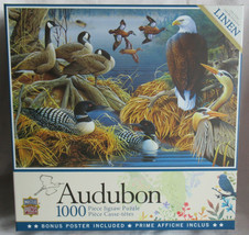 Master Pieces 1000 piece Linen Jigsaw Puzzle Audubon LAKE LIFE eagle bir... - $34.55
