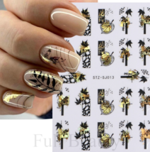 Nail Stickers Gold Leaf Cotton Flowers Autumn Decals Fall Nails Decor - $4.64+