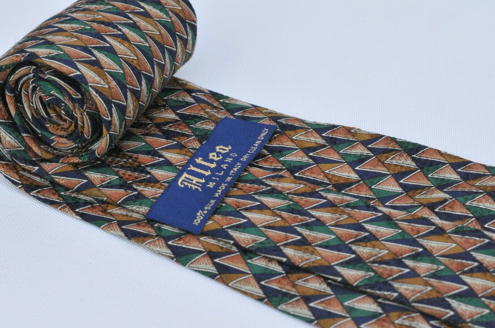 Altea Milano Men's Tie Brown Green & Blue Silk Printed Necktie 58 x 3. ...