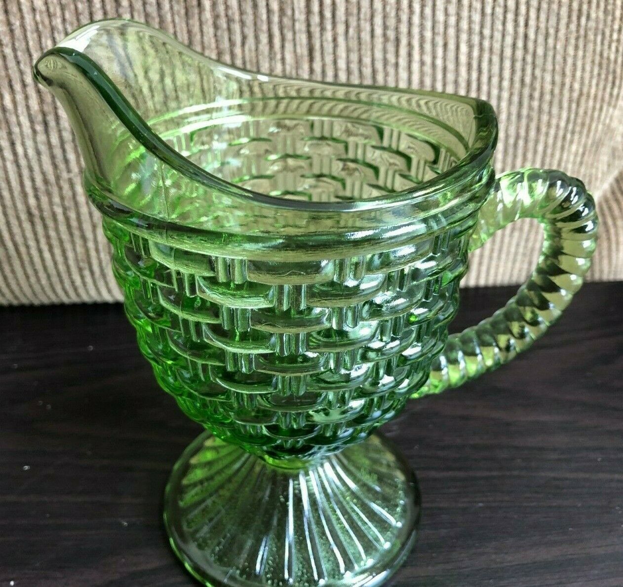 Vintage Imperial Glass Ohio Green Basket Weave Pattern Creamer/Pitcher 51545 Other