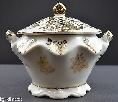 Vintage 50th Anniversary Lidded Sugar Bowl Gold Embellishments Collectible Decor - $14.50